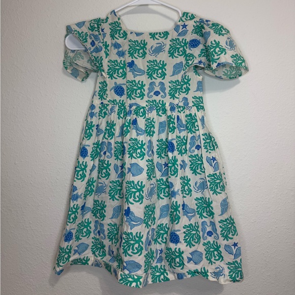Mini Boden Other - Mini Boden White Dress with Green and Blue Floral Pattern